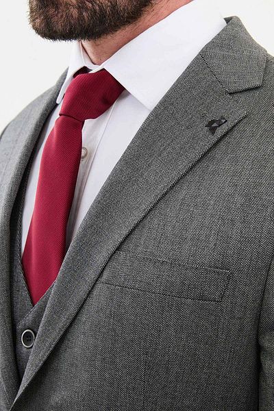 Mcr Patterned Slim Fit Mono Collar Classic Wool Men's Suit Black - 45351.24K
