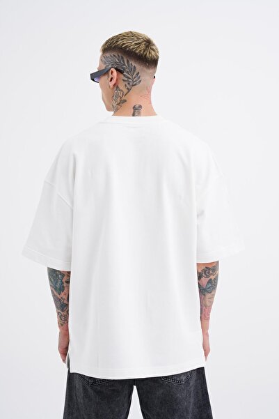 Machinist Men's Oversize Ecru T-Shirt - Diagonel Basic Model
