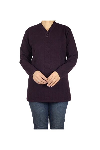 ECE GİYİM بلوزة نسائية شتوية سميكة مغلقة بثلاثة أزرار