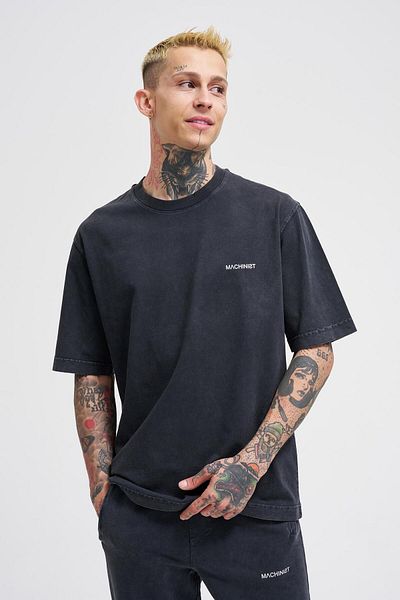 Machinist Ανδρικό Luxury Washed Basic Relaxed T-Shirt Ασφάλτινο