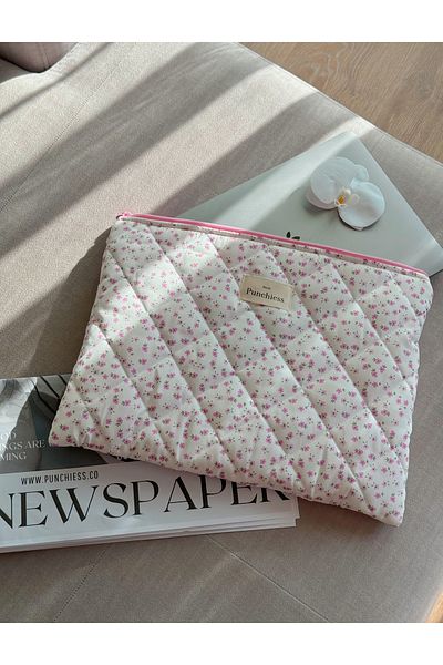 Punchiess Pink Crispy Floral Laptop Tablet Case 13-14 Inch