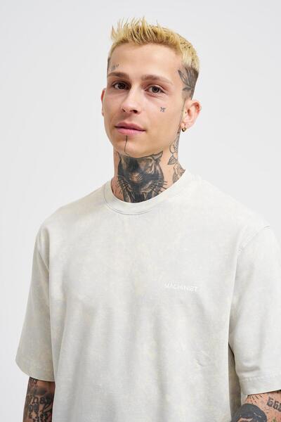 Machinist UNISEX Πλενόμενο μπλουζάκι Relaxed Basic - Μαλακό μπεζ με κηλίδες