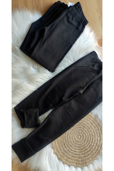 eladamoda Extra Esnek Pamuklu İçi Sardonlu Kız Cocuk Siyah Tayt