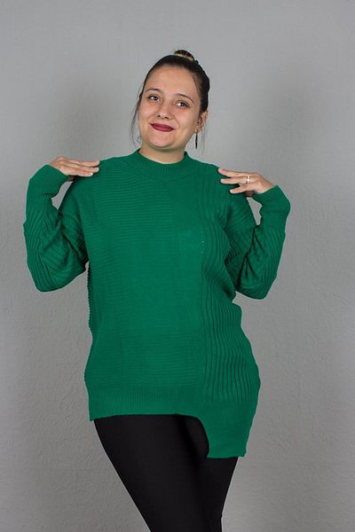 Truva XXL Large Size Turtleneck Hem Symmetrical Knitwear