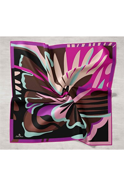 Silk Home Mor Kahve Karma Desenli Tivil İpek Eşarp-11442-23-KVS0455