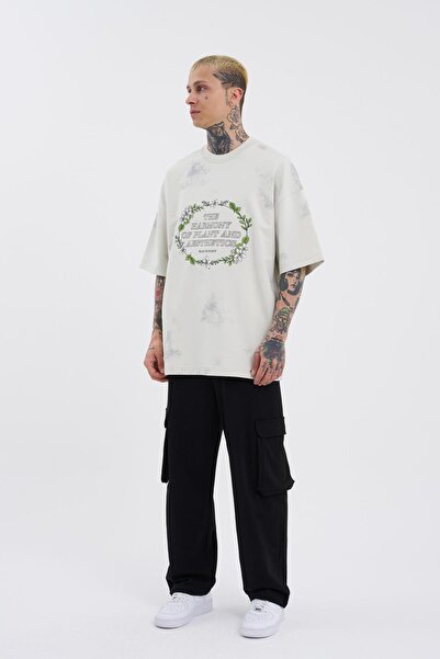 Machinist Men's Gray Oversize Flowers T-Shirt
