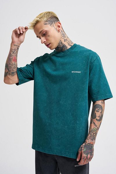 Machinist Unisex Χαλαρό Πλενόμενο Basic T-shirt Oil Green Cloudy