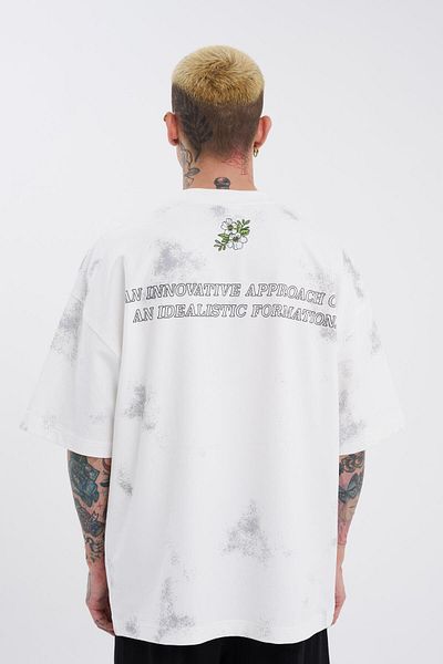 Machinist Ανδρικό μπλουζάκι εκρού Oversize Flowers