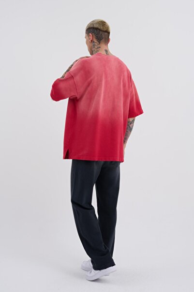 Machinist Men's Oversize Red T-Shirt - Washed Transition Printed