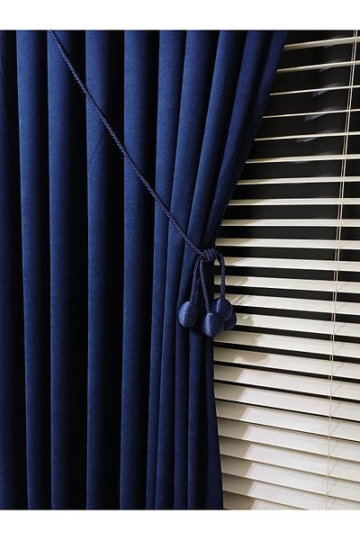 venedik home Dark Dark Blue Color Island Background Curtain Luxury Velvet Textured 1X3 Close Pleat