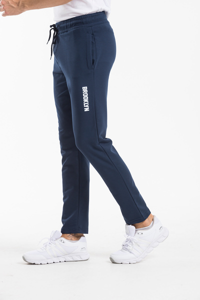 Superlife Чоловічі штани з регулярним/нормальним кроєм, гумова талія, принт «Бруклін», тонкі спортивні штани 24EA205