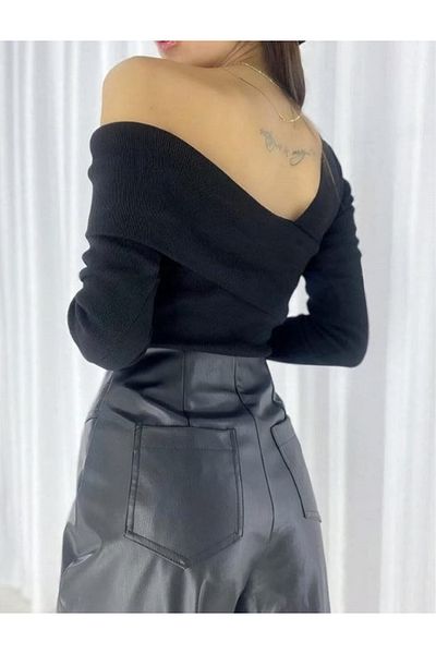 Stylish DETALIU GULER ASIMETRIC PENTRU FEMEI Pulover TRICOAT NEGRU