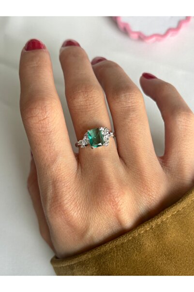 ringbox Silver Colored Square Stone Turquoise Ring