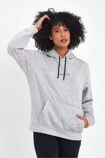 Superlife Γυναικείο φούτερ με κουκούλα, άνετο σε καλούπι, φλις 3 κλωστών, φούτερ με στάμπα στο Μπρούκλιν spr24swk13