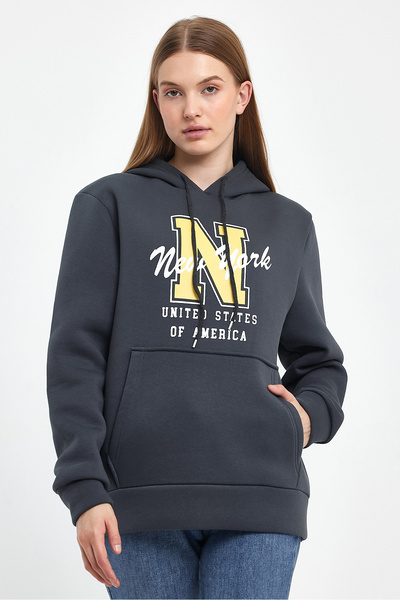 Superlife Women's Hooded Comfortable In-mold Fleece 3 thread N Printed SweatShirt spr24swK06