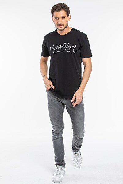 Superlife Ανδρικό T-shirt με λαιμόκοψη με λεπτή εφαρμογή με στάμπα Spr 261