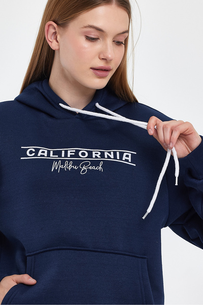 Superlife Women's Hooded Comfortable In-mold Fleece 3 thread California Printed SweatShirt spr24swk11