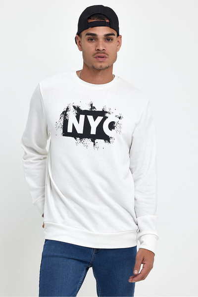 Superlife Men's Crew Neck Comfortable Fit 3 Thread Thick Nyc Printed Sweatshirt Spr24Sw24