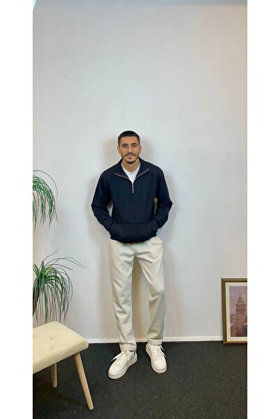 Superlife Ανδρικό φούτερ με μισό φερμουάρ με 3 κλωστές και τσέπη καγκουρό spr24sw22