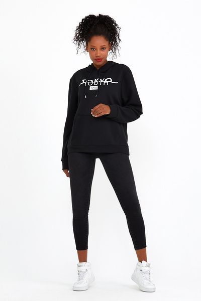 Superlife Γυναικείο λεπτό φούτερ με κουκούλα κανονική εφαρμογή Tokyo με στάμπα Spr22swk164