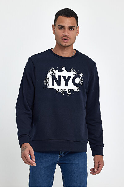 Superlife Men's Crew Neck Comfortable Fit 3 Thread Thick Nyc Printed Sweatshirt Spr24Sw24