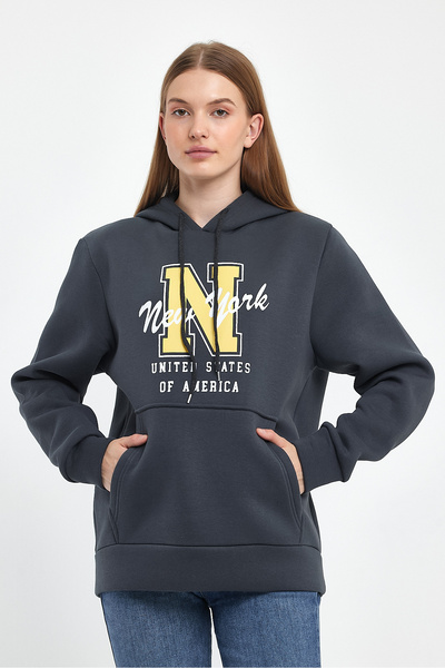 Superlife Women's Hooded Comfortable In-mold Fleece 3 thread N Printed SweatShirt spr24swK06