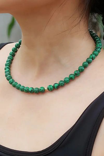 NBS Beautiful Naturel Stones Malahit Natural Stone Necklace 42 cm 8 mm