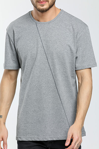 Superlife Men's Crew Neck Slim Fit Front Stitching Garni T-Shirt Spr21y01