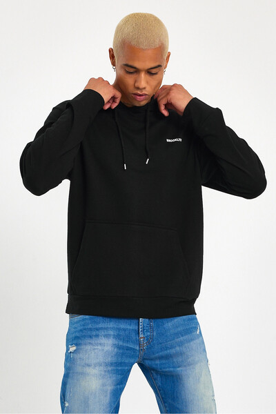 Superlife Φούτερ με μαύρη στάμπα με κουκούλα και τσέπη καγκουρό