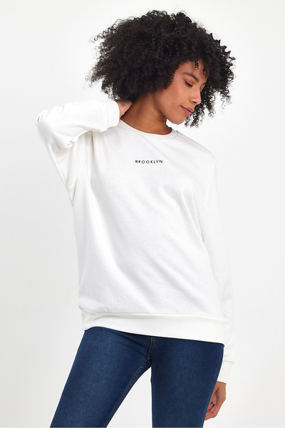 Superlife Γυναικείο φούτερ με λαιμόκοψη με λαιμόκοψη Άνετη εφαρμογή με 3 κλωστές Χοντρό μεσαίο μπρούκλιν κεντημένο φούτερ SPR24SWk34