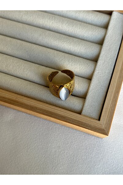 ringbox Gold Steel Anti-Tarnish Gray Purple Stone Ring