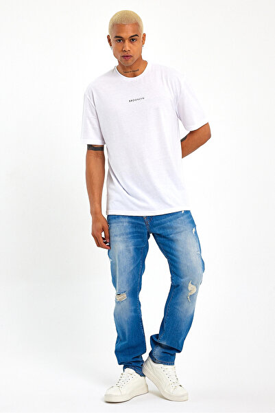 Superlife Ανδρικό μπλουζάκι με λαιμόκοψη πλήρωμα υπερμεγέθη Fit Brooklyn printed T-shirt Spr21y27