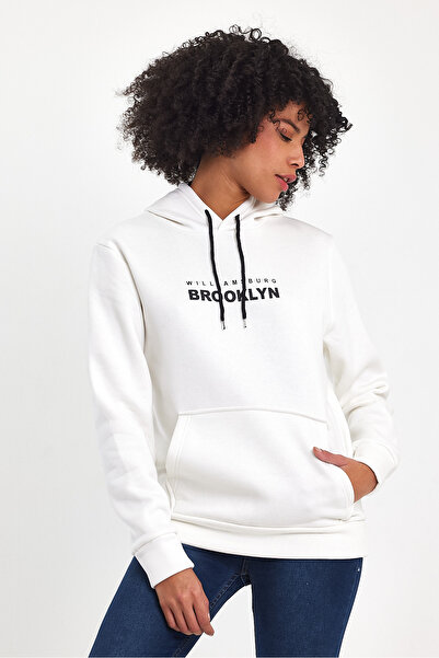 Superlife Women's Hooded Comfortable Fit Fleece Lined 3-Thread W. Brooklyn Printed Sweatshirt Spr24Swk04