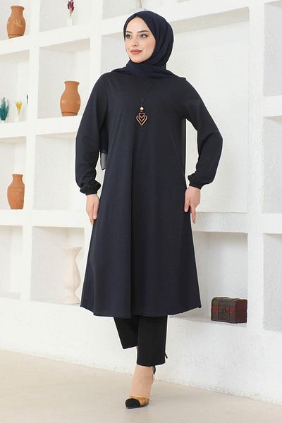 Ecesun Necklace Detailed Tunic-Navy-2727