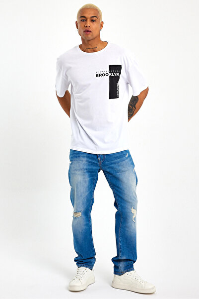 Superlife Ανδρικό T-shirt με λαιμόκοψη με λεπτή εφαρμογή με στάμπα Spr21y21