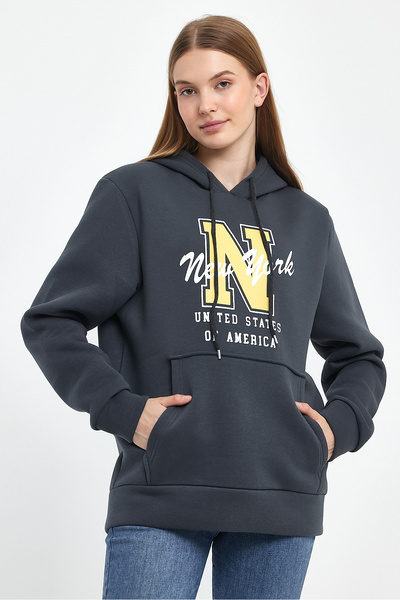 Superlife Women's Hooded Comfortable In-mold Fleece 3 thread N Printed SweatShirt spr24swK06