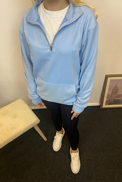 Superlife Γυναικείο φούτερ με μισό φερμουάρ με 3 κλωστές και τσέπη καγκουρό spr24swk22