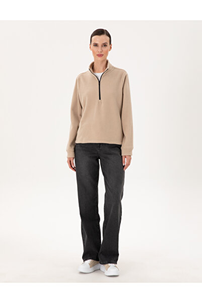 Pierre Cardin Bej Comfort Fit Fermuarlı Polar Sweatshirt 50300846-VR011