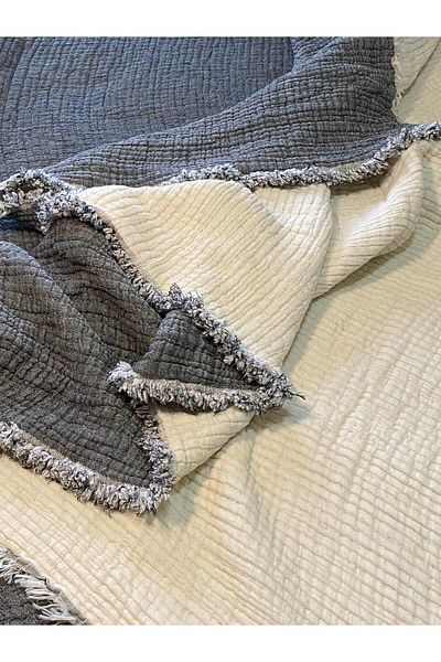 Tasarım Hb&Victory Muslin 6 Layer Anthracite Quilt 240X230 Cm.