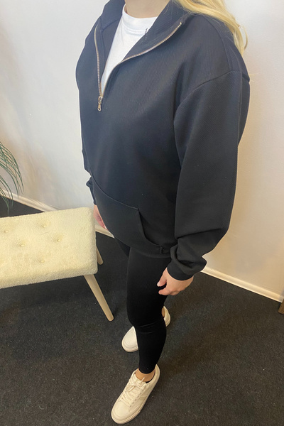 Superlife Γυναικείο φούτερ με μισό φερμουάρ με 3 κλωστές και τσέπη καγκουρό spr24swk22