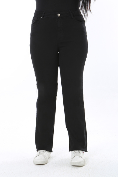 Şans Women's Plus Size Black High Waist Wide Leg 5 Pocket Lycra Jeans 65N38497