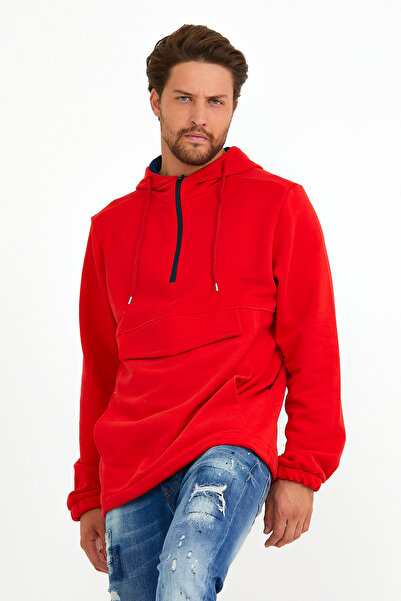 Superlife Men's Hooded Regular Fit Half Zip Thin Sweatshirt with Cargo Pockets Spr22Sw171