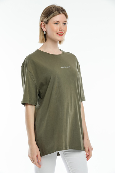 Superlife Women's Crew Neck Oversize Fit Brookyln Printed T-Shirt Spr21yk27