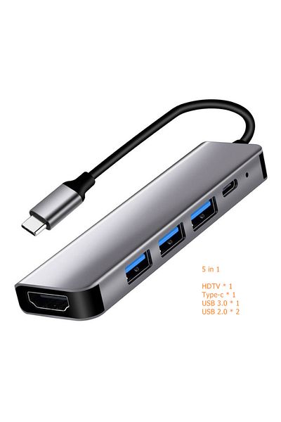 Choice grey 5 in 1 USB C Hub to 4K HDMI-Compatible SD TF Card Reader USB 3.0 2.0 Type C Charging Docking fo