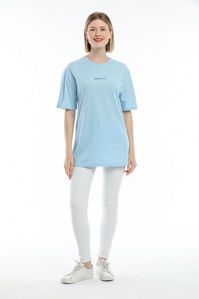 Superlife Tricou cu imprimeu Brookyln pentru damă, cu decolteu în formă de supradimensionat Spr21yk27