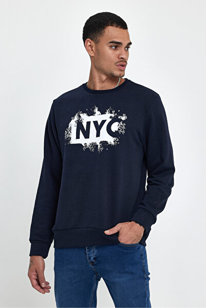 Superlife Men's Crew Neck Comfortable Fit 3 Thread Thick Nyc Printed Sweatshirt Spr24Sw24