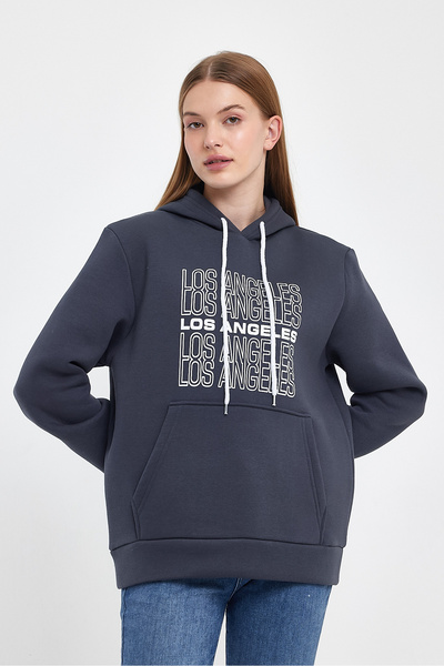 Superlife Women's Hooded Comfortable Fit Fleece Inside 3 Thread Los Angeles Printed Sweatshirt Spr24Swk10