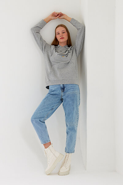 Superlife Süperlife Women's Hooded Regular Fit Handwritten Brooklyn Printed Thin Sweatshirt Spr23Swk361