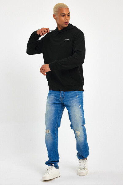 Superlife Φούτερ με μαύρη στάμπα με κουκούλα και τσέπη καγκουρό