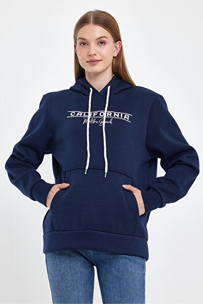 Superlife Women's Hooded Comfortable In-mold Fleece 3 thread California Printed SweatShirt spr24swk11